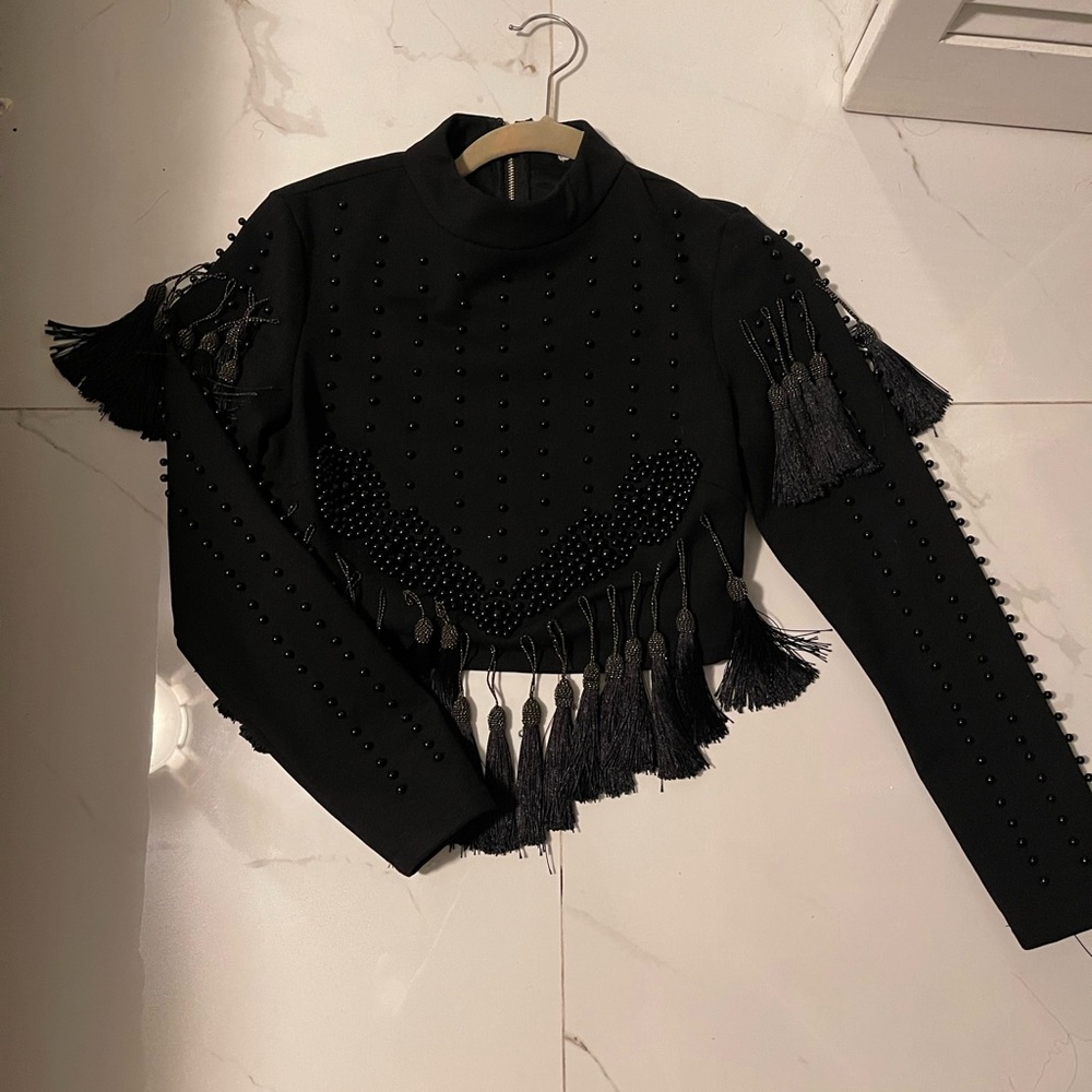 Black Fringe Crop Top
